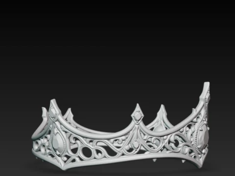 Gothic Queen Tiara - Dark Fantasy Black Gem Crown Cosplay Prop 3D Print Model STL 3D Print Model