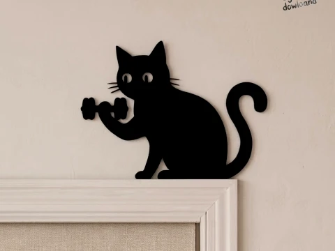 Gym Cat Wall Art - Fitness Workout Weightlifting Kitty Door Frame Topper 3D Print Model STL Modelo de impresión 3D