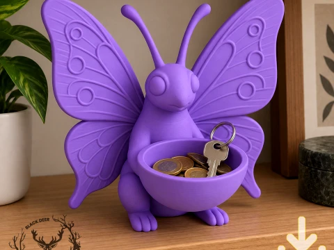 Purple Butterfly Desktop Organizer Bowl AMS Compatible STL File Modèles 3D en vedette