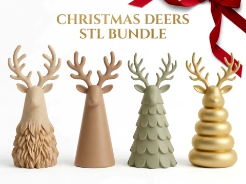 Christmas Deers STL Bundle - Minimalist Reindeer Table Decor 3D Print Model Pack 3D Print Model