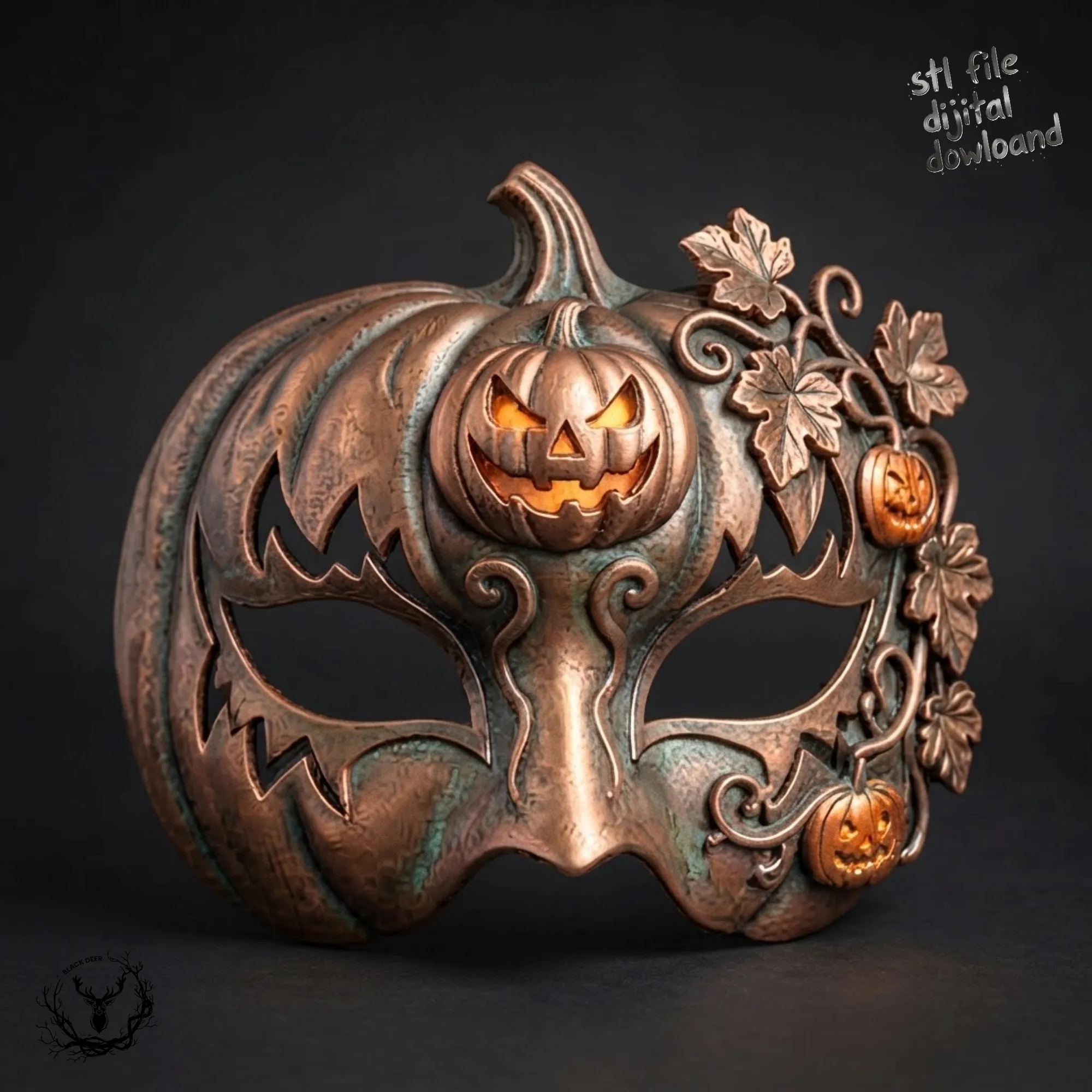 Pumpkin Masquerade Mask - Halloween Jack O Lantern Cosplay Eyewear 3D Print STL 3D Print Model .c4d .max .obj .3ds .fbx .stl .blend 