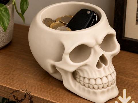 White Skull Desktop Organizer Bowl AMS Compatible STL File 3D Print Model