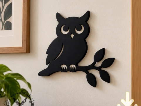 Owl Branch Wall Decor AMS Compatible STL File 3D Print Model