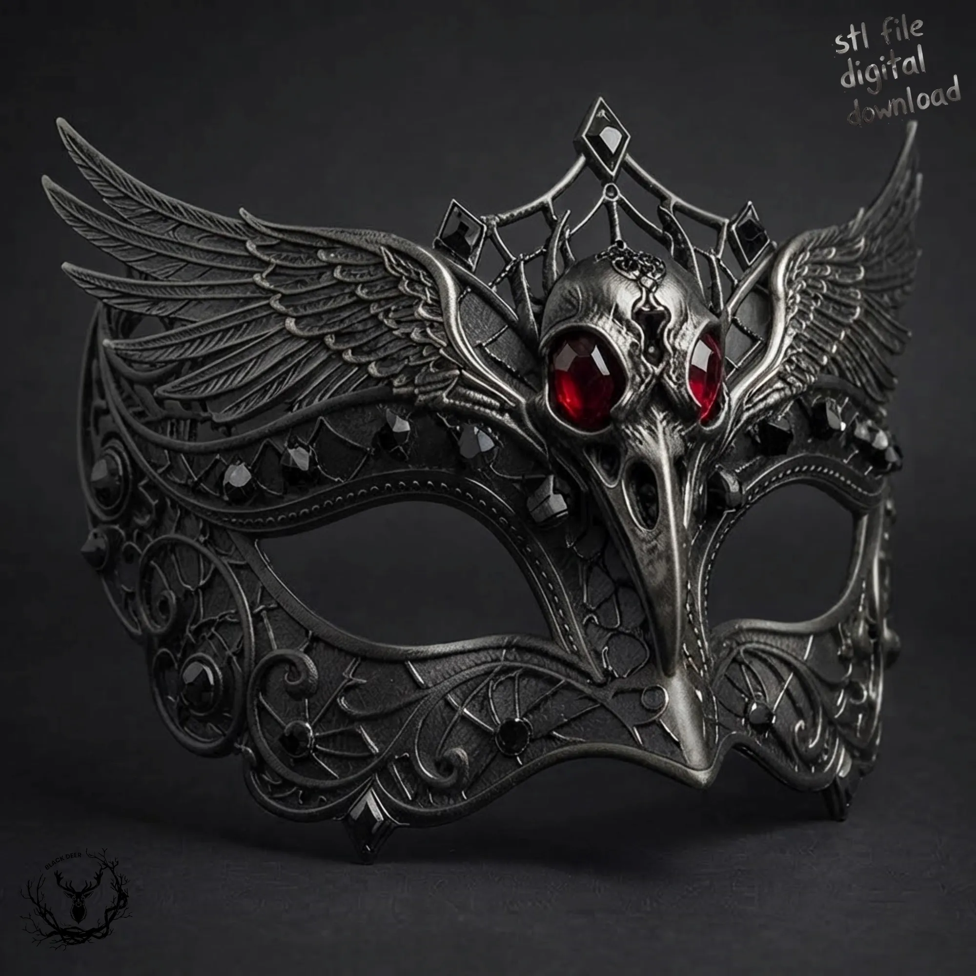 Raven Skull Masquerade Mask - Dark Gothic Bird Wing Cosplay Eyewear 3D Print STL 3D Print Model .c4d .max .obj .3ds .fbx .stl .blend 