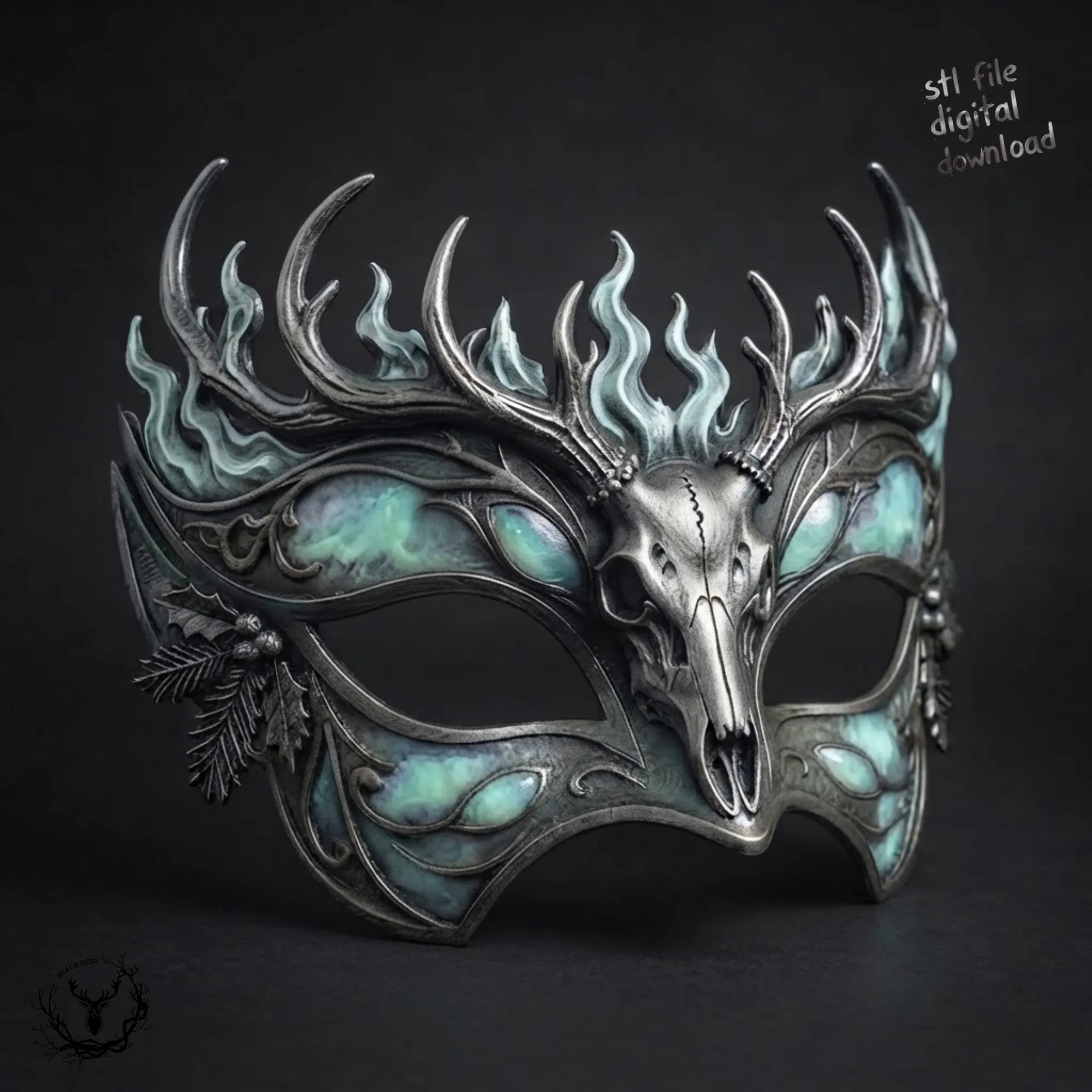 Gothic Deer Skull Masquerade Mask - Dark Forest Soul Cosplay Eyewear 3D Print Model STL 3D Print Model .c4d .max .obj .3ds .fbx .stl .blend 