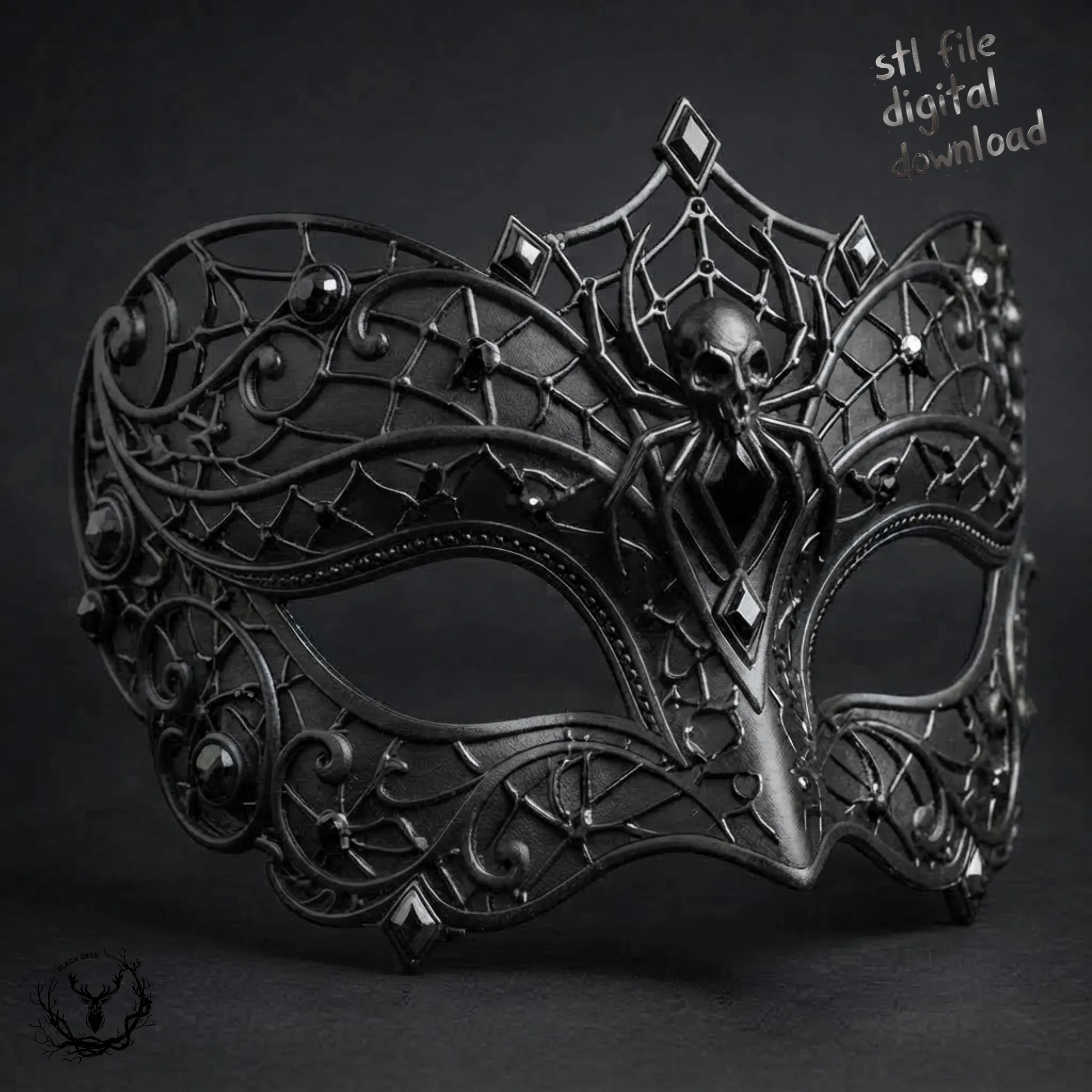 Gothic Spider Skull Masquerade Mask - Dark Web Halloween Cosplay Eyewear 3D STL 3D Print Model .c4d .max .obj .3ds .fbx .stl .blend