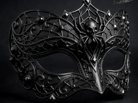 Gothic Spider Skull Masquerade Mask - Dark Web Halloween Cosplay Eyewear 3D STL 3D Print Model