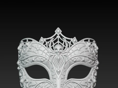 Gothic Spider Skull Masquerade Mask - Dark Web Halloween Cosplay Eyewear 3D STL 3D Print Model