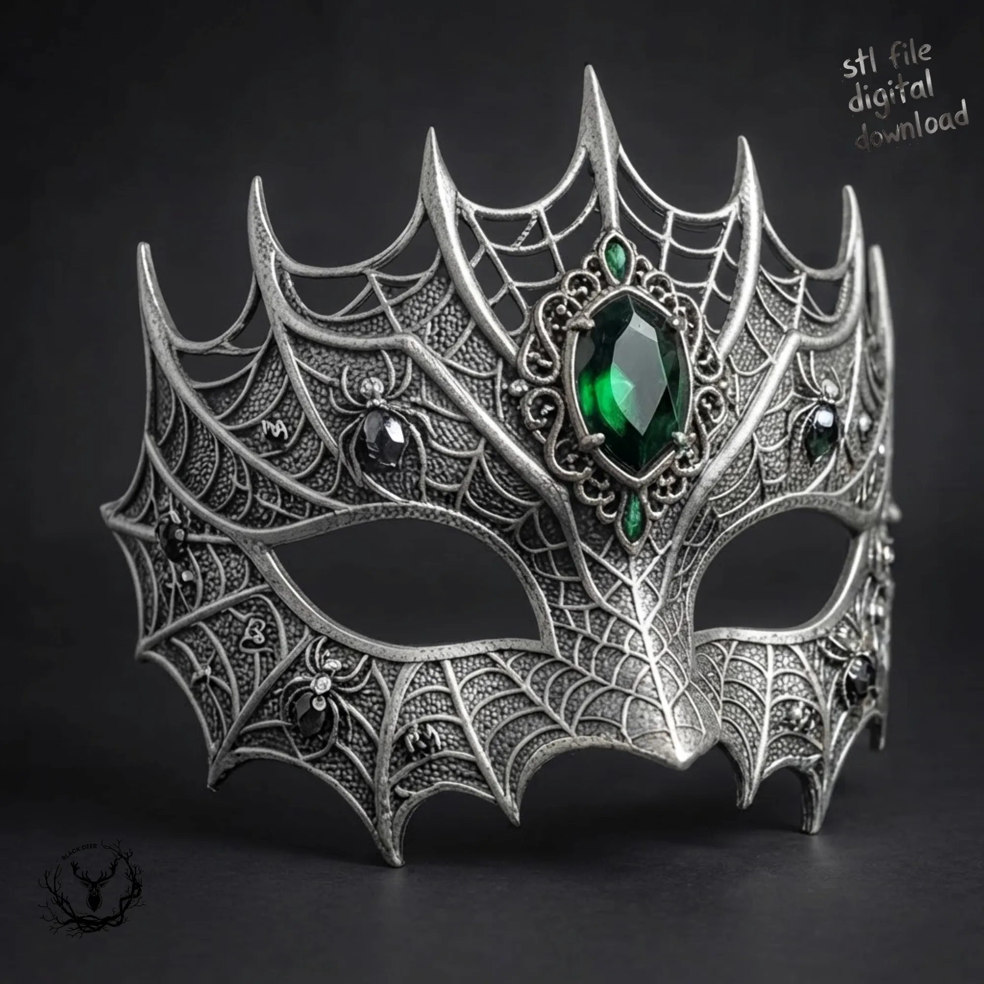 Gothic Spider Web Masquerade Mask - Emerald Gem Dark Spider Cosplay Eyewear 3D STL 3D Print Model .c4d .max .obj .3ds .fbx .stl .blend