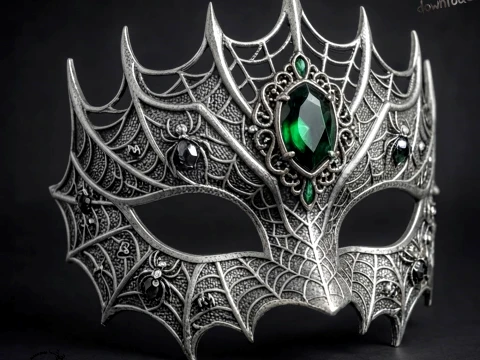 Gothic Spider Web Masquerade Mask - Emerald Gem Dark Spider Cosplay Eyewear 3D STL 3D Print Model