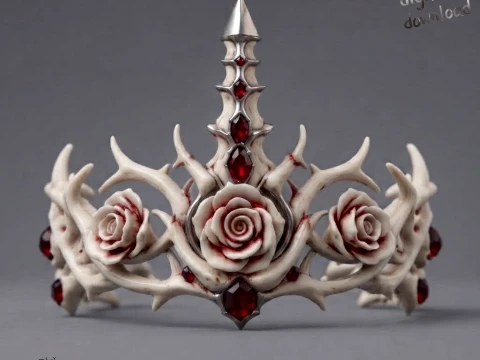 Gothic Bone Rose Crown - Dark Fantasy Blood Rose Tiara 3D Print Model STL 3Dプリントモデル