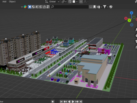 Low Poly City with Textures 3D 모델