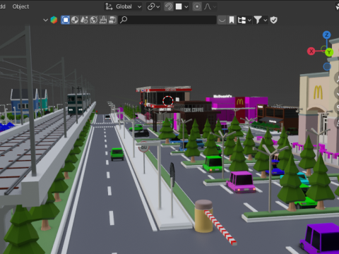 Low Poly City with Textures 3D 모델