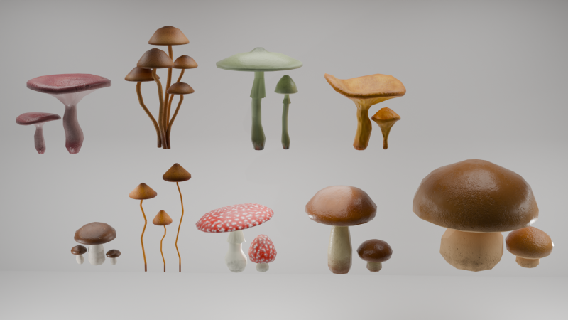 森のキノコ 3Dモデル .c4d .max .obj .3ds .fbx .stl .blend