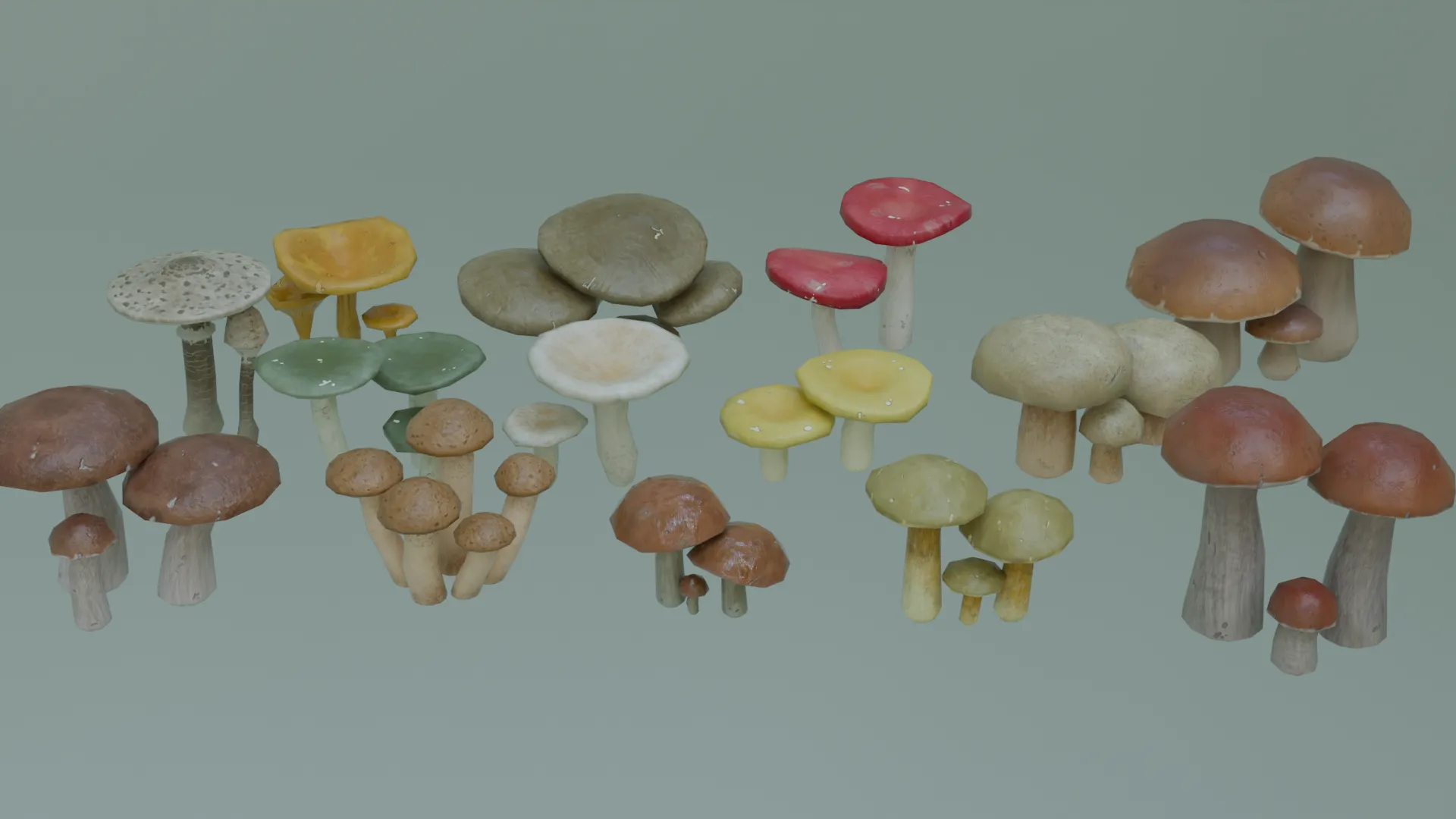 Stylized Low Poly Mushroom Models 3D Model .c4d .max .obj .3ds .fbx .stl .blend