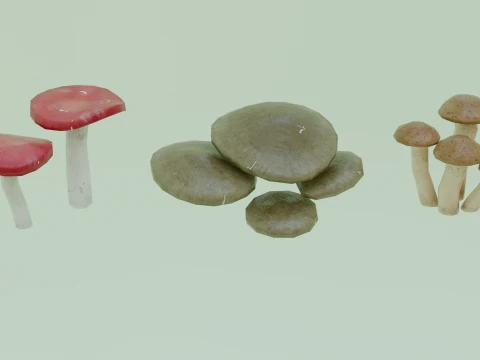Stylized Low Poly Mushroom Models 3D Model