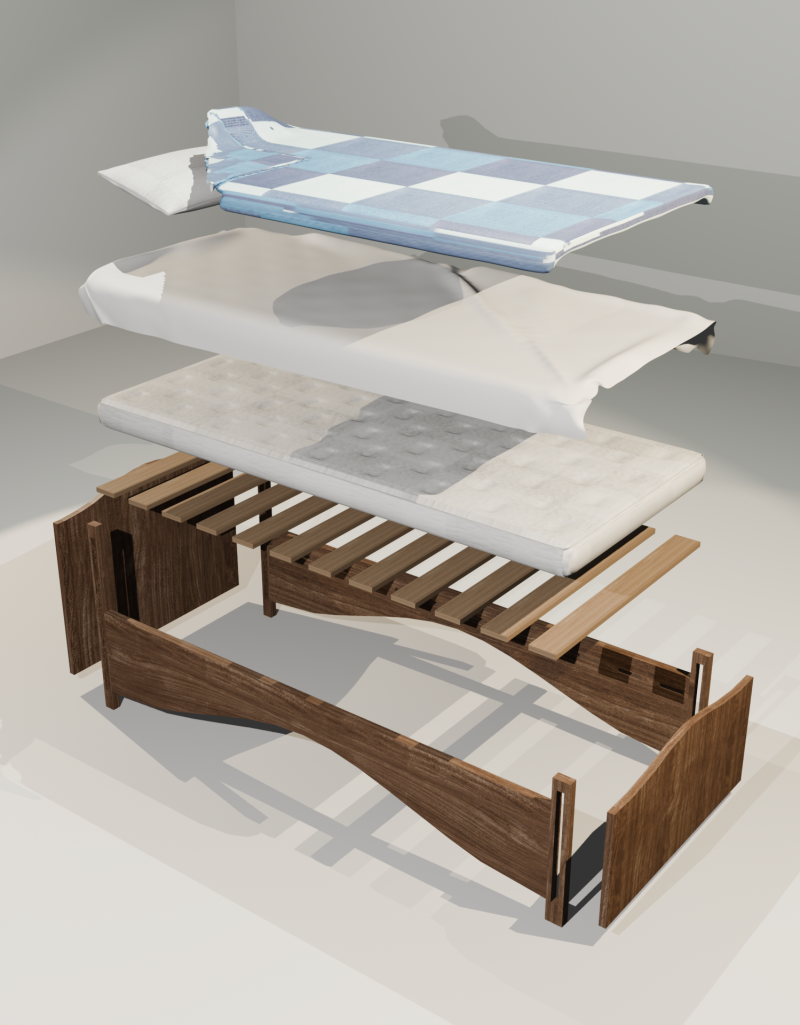 Wooden Bed 3D Model .c4d .max .obj .3ds .fbx .stl .blend 