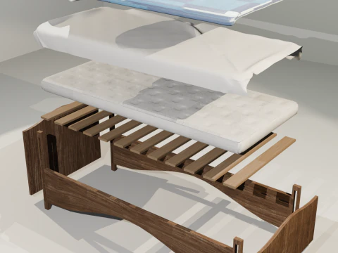 Дерев'яне ліжко 3D Модель