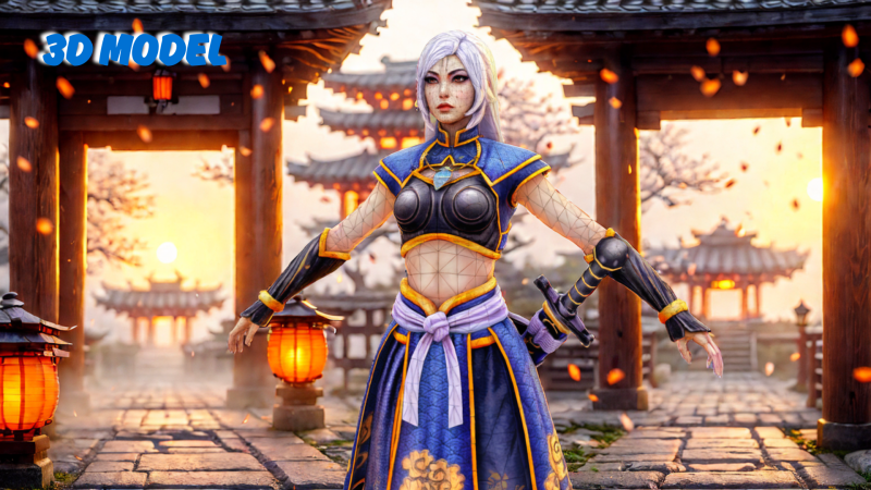 Female Samurai Warrior 3D Character Model Model 3D .c4d .max .obj .3ds .fbx .stl .blend 