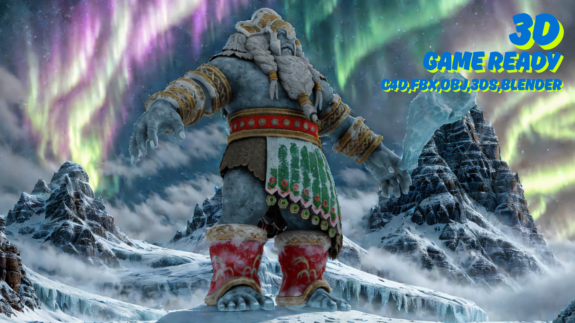 Ice Giant 3D Character Model Game Ready Fantasy Monster 3D Model .c4d .max .obj .3ds .fbx .stl .blend 