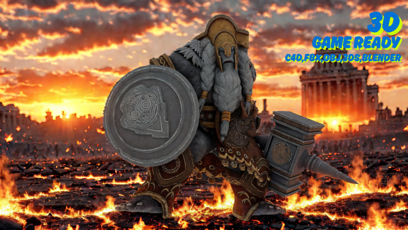 Fire Warrior Giant 3D Character Game Ready Armored Monster 3D Модель .c4d .max .obj .3ds .fbx .stl .blend