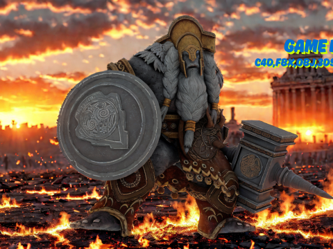 Fire Warrior Giant 3D Character Game Ready Armored Monster Modelo 3D