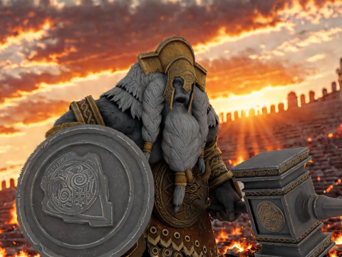 Fire Warrior Giant 3D Character Game Ready Armored Monster Model 3D