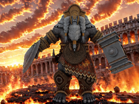 Fire Warrior Giant 3D Character Game Ready Armored Monster Model 3D