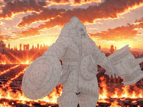 Fire Warrior Giant 3D Character Game Ready Armored Monster Model 3D