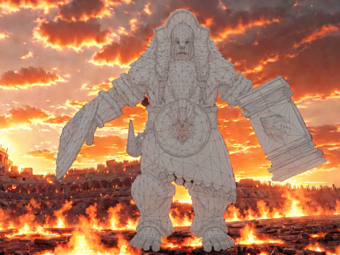 Fire Warrior Giant 3D Character Game Ready Armored Monster Model 3D