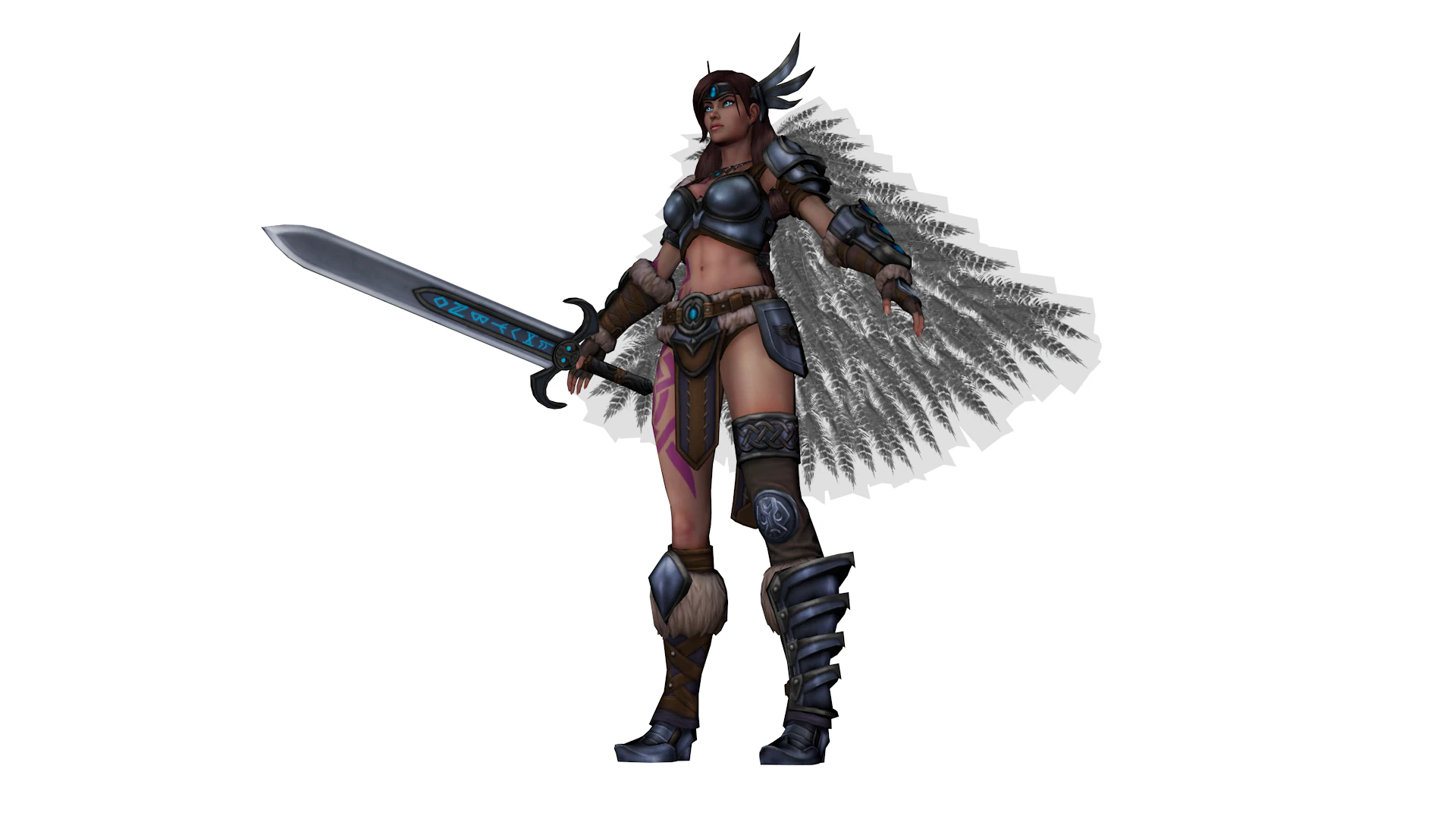 Fantasy Female Warrior 3D Character With Sword Game Ready Model 3D Model .c4d .max .obj .3ds .fbx .stl .blend