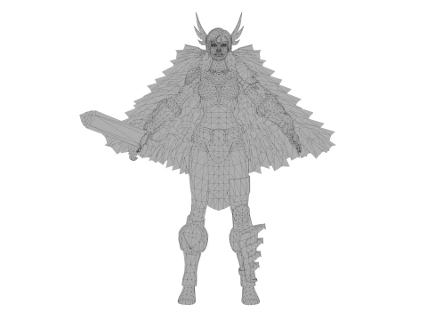 Fantasy Female Warrior 3D Character With Sword Game Ready Model 3D Model
