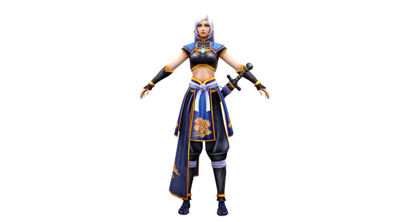 Stylized Female Ninja 3D Character Game Ready Sword Included 3D Модель .c4d .max .obj .3ds .fbx .stl .blend