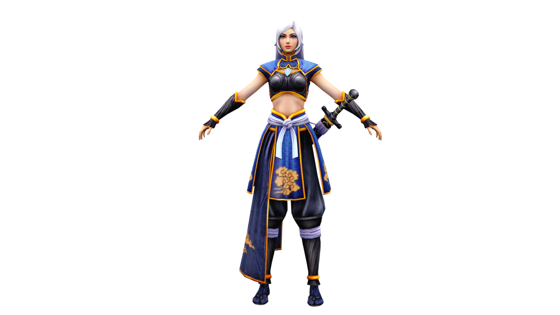 Spada pronta per il gioco del personaggio ninja femminile stilizzato 3D inclusa Modello 3D .c4d .max .obj .3ds .fbx .stl .blend