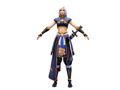 Stylized Female Ninja 3D Character Game Ready Sword Included 3D Модель
