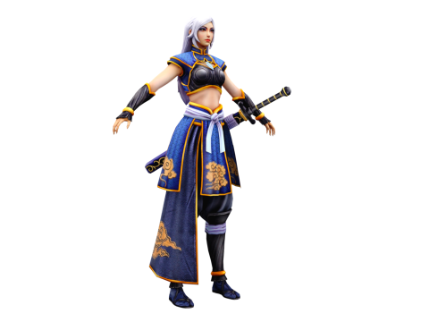 Stylized Female Ninja 3D Character Game Ready Sword Included 3D Модель