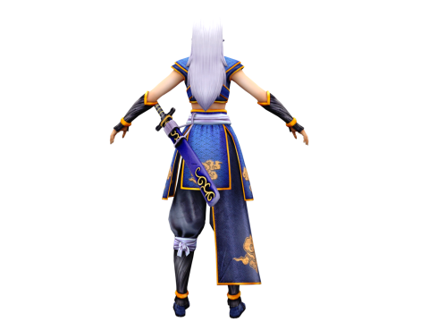Stylized Female Ninja 3D Character Game Ready Sword Included 3D Модель