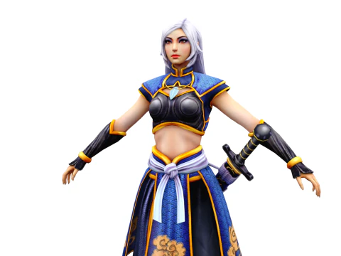 Spada pronta per il gioco del personaggio ninja femminile stilizzato 3D inclusa Modello 3D