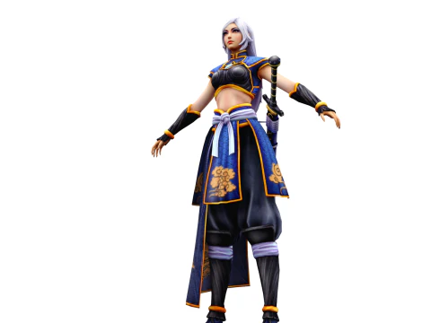 Spada pronta per il gioco del personaggio ninja femminile stilizzato 3D inclusa Modello 3D