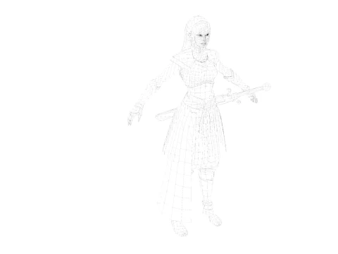 Spada pronta per il gioco del personaggio ninja femminile stilizzato 3D inclusa Modello 3D