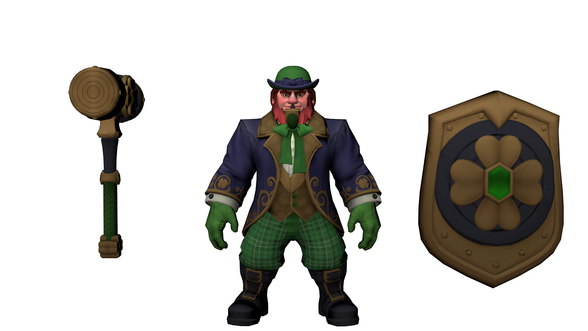 Leprechaun Warrior Hammer Shield Fantasy Character 3D Model .c4d .max .obj .3ds .fbx .stl .blend 