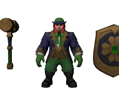 Leprechaun Warrior Hammer Shield Fantasy Character 3D 모델