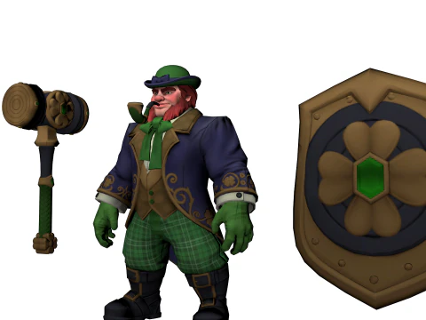 Leprechaun Warrior Hammer Shield Fantasy Character 3D Model
