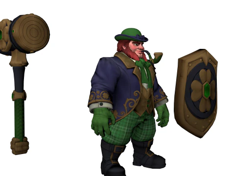 Leprechaun Warrior Hammer Shield Fantasy Character 3D Model