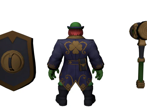 Leprechaun Warrior Hammer Shield Fantasy Character 3D Model