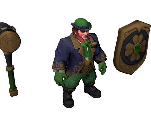 Leprechaun Warrior Hammer Shield Fantasy Character 3D Model