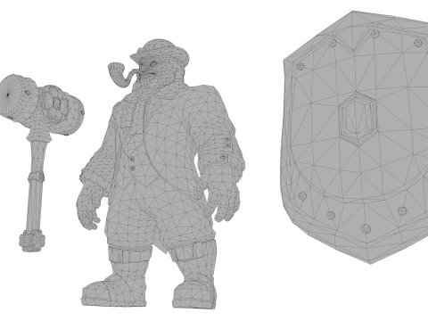 Leprechaun Warrior Hammer Shield Fantasy Character 3D Model