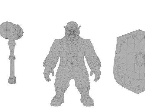 Leprechaun Warrior Hammer Shield Fantasy Character 3D Model