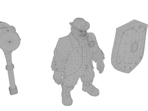 Leprechaun Warrior Hammer Shield Fantasy Character 3D Model