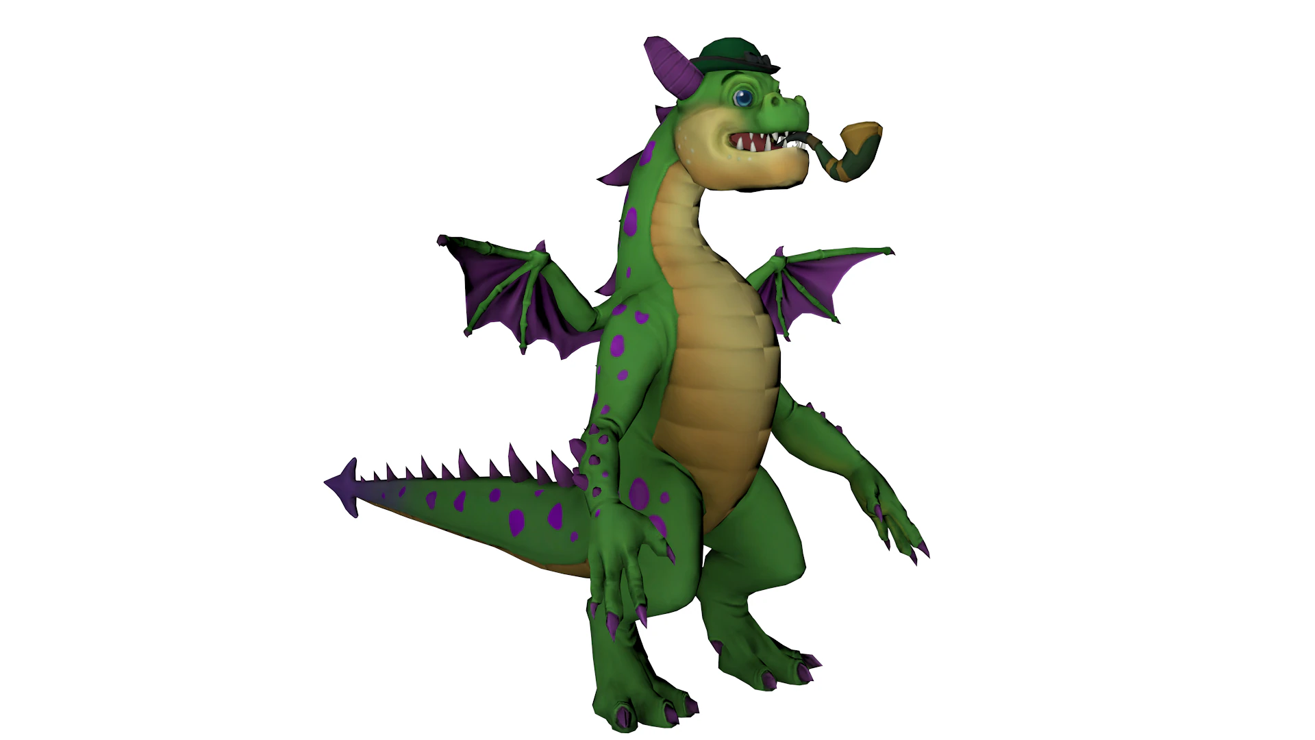 Cartoon Dragon Pipe Smoking Fantasy Character 3D Model .c4d .max .obj .3ds .fbx .stl .blend